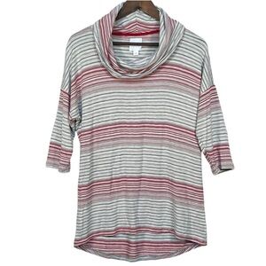 Sunday Red, White & Gray Cowl Neck Tunic with High Low Hem.  Size Large.